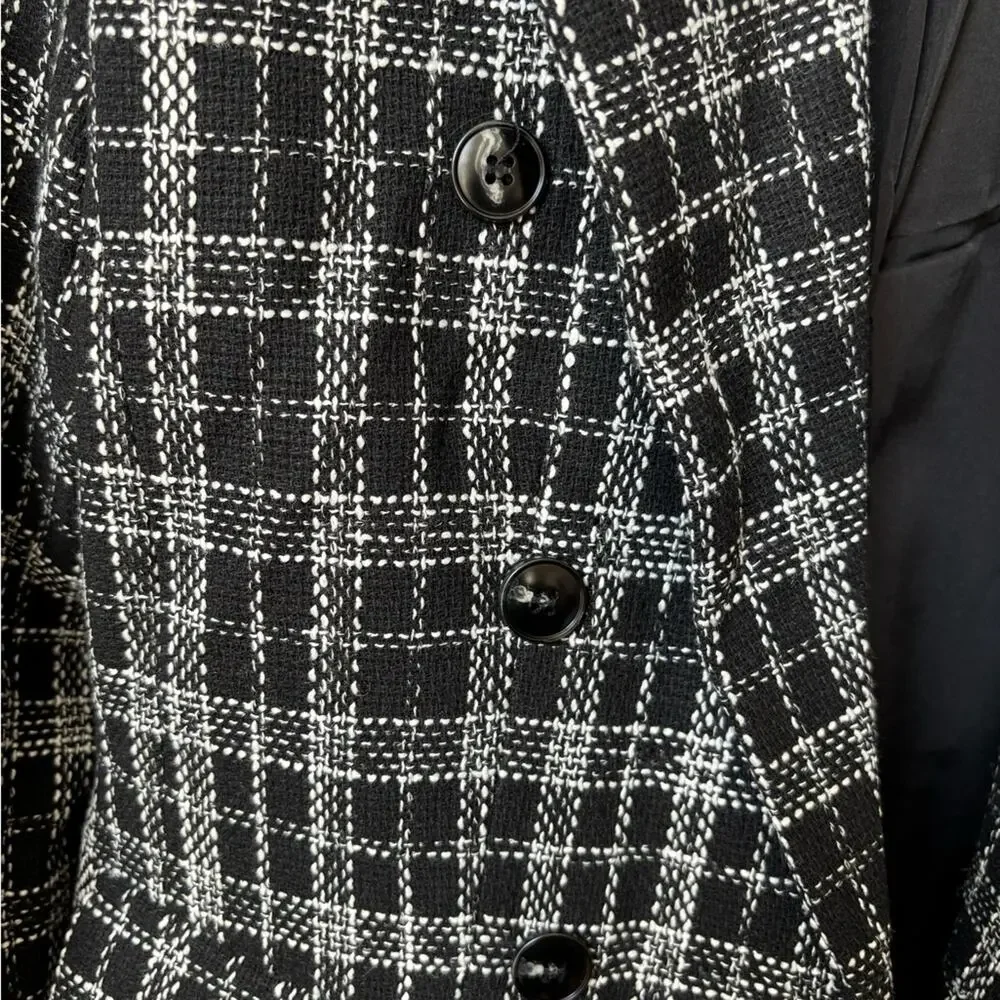 Mina Self Black White Plaid Blazer Small Double Breasted Cropped Jacket